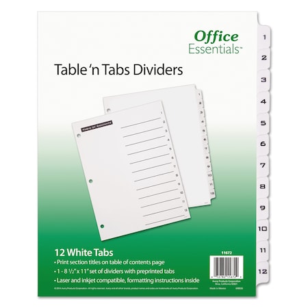 Office Essentials Table of Contents Index Dividers, Black/White, PK12 11672